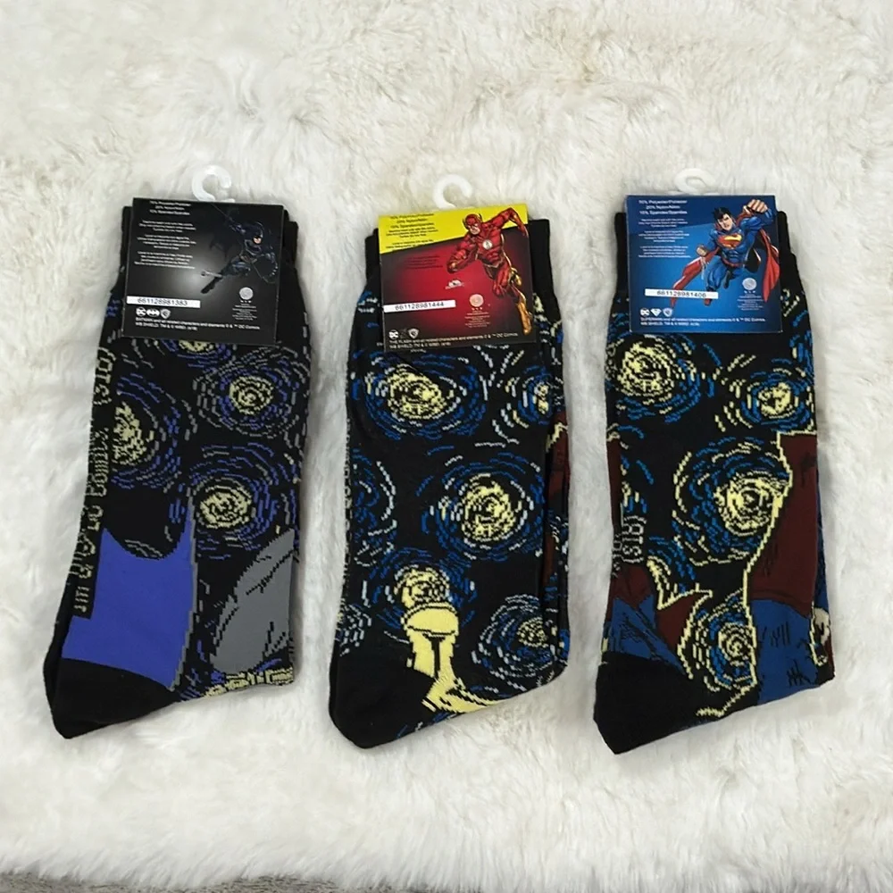 DC Comics Superhero Socks Batman Superman Flash Shoe Size 6-11 Adult